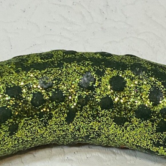 Green Sparkle Pickle Blown Glass Christmas Tree Holiday Ornament 3.75" - Picture 6 of 8